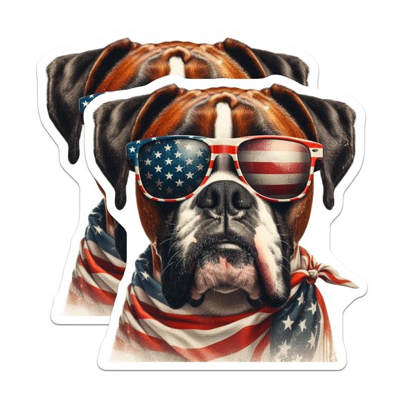 (2 Pack) Boxer Dog Magnets - Patriotic Pup - American Flag Decor - 5" On Longest Side - Premium Magnet - for Cars, Refrigerators, Toolboxes, Lockers - Made in USA - MAG15037