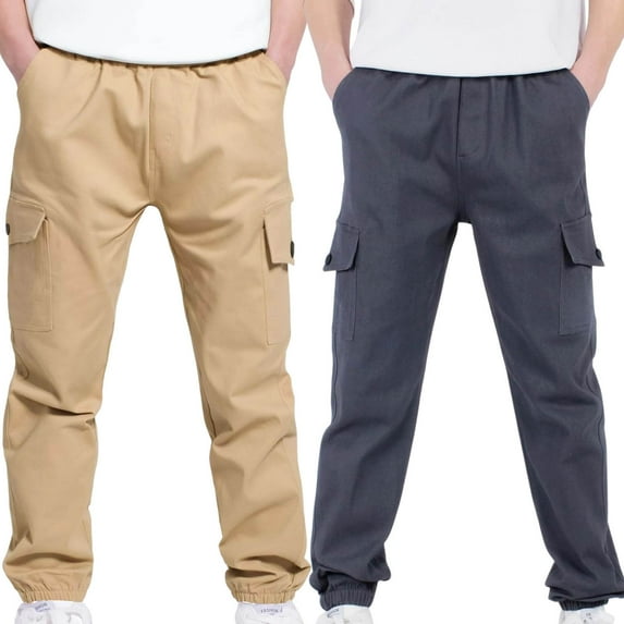 2 Pack Boys Cargo Pants - LLYWEY Toddler Boy School Uniform Pants Solid Color Jogger Leg Pull On Elastic Waist Casual Jogging Trousers