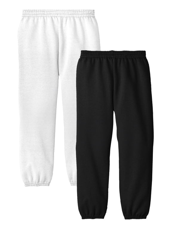 2 Pack Boys Girls Essential Sweatpants - Active Youth Fleece Pants, Black & White Small