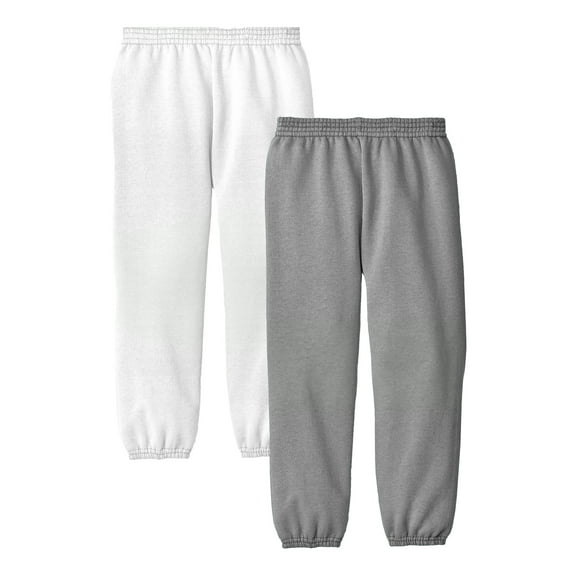 2 Pack Boys Girls Essential Sweatpants - Active Youth Fleece Pants, Heather Grey & White Medium