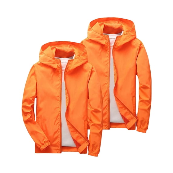 2 Pack Boys & Girls Softshell Hooded Jacket Long Sleeve Full Zip Waterproof Windproof Outdoor Coat Fall Casual Athletic Windbreaker for Big Kids 3-12Y Orange