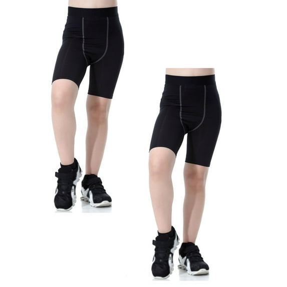 2 Pack Boys Kids Girls Athletic Compression Quick Dry Shorts Active Performance Shorts 5-16T