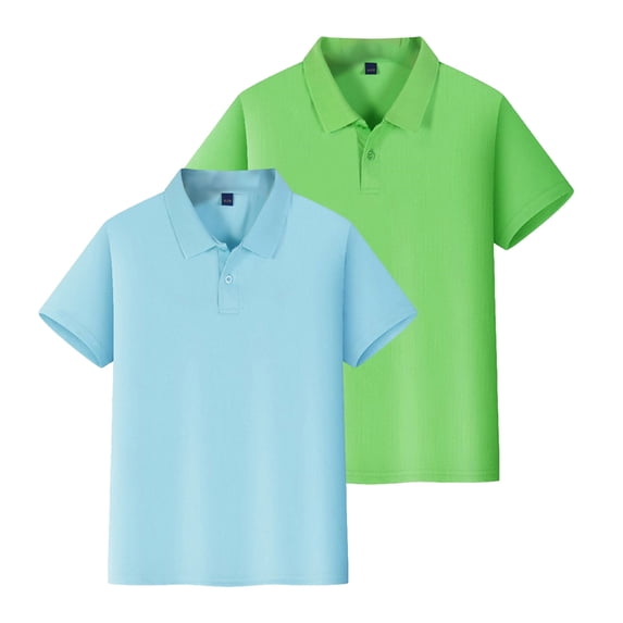 2 Pack Boys Polo Shirt Classic Button Closure Collared School Uniform Short Sleeve Golf Polo Shirt Athletic Quick Dry Activewear Tops Light Blue 130