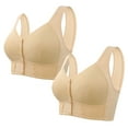 thumbnail image 1 of 2 Pack Bra Front Closure Ladies Comfort Plus Size Breathable Underwear Full Coverage Everyday Bras for Old Women (3XL, Beige), 1 of 2