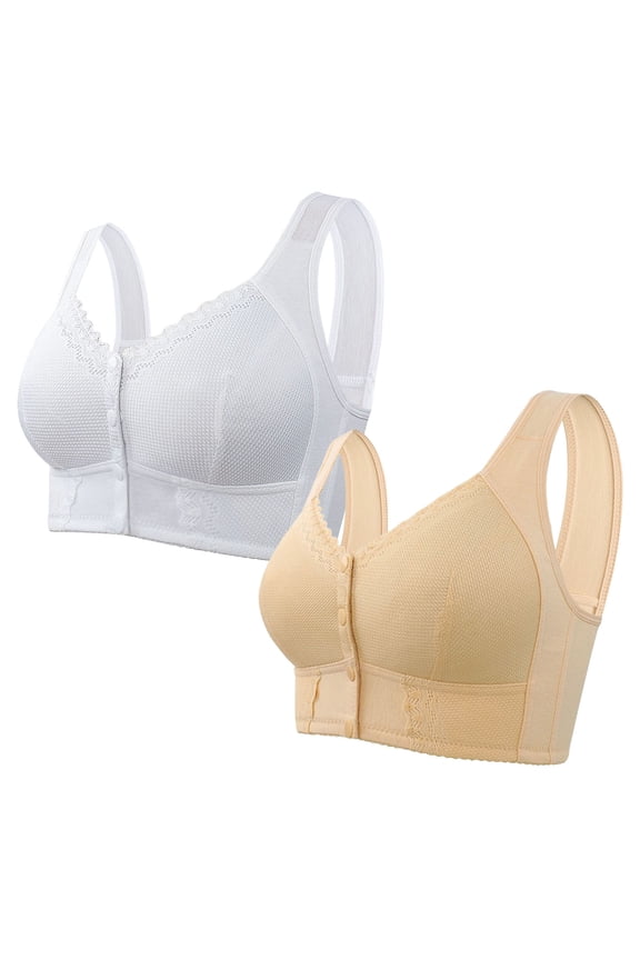2 Pack Bra Front Closure Womens Comfort Plus Size Breathable Underwear Full Coverage Everyday Bras for Old Women (4XL, Navy)