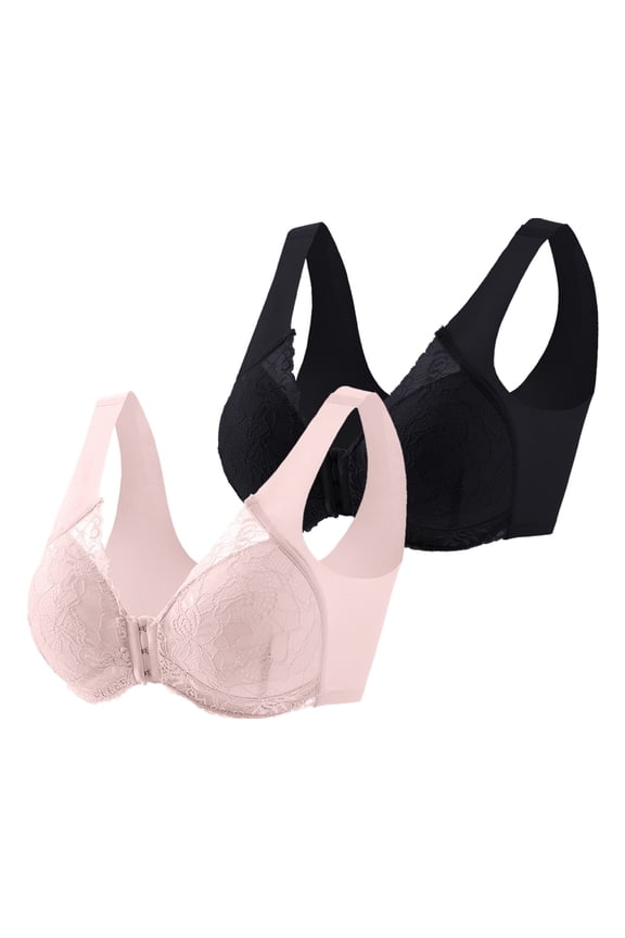 2 Pack Bra for Women Front Closure Bras Floral Lace Bras No Underwire Bras Everyday Bra Comfy Bras