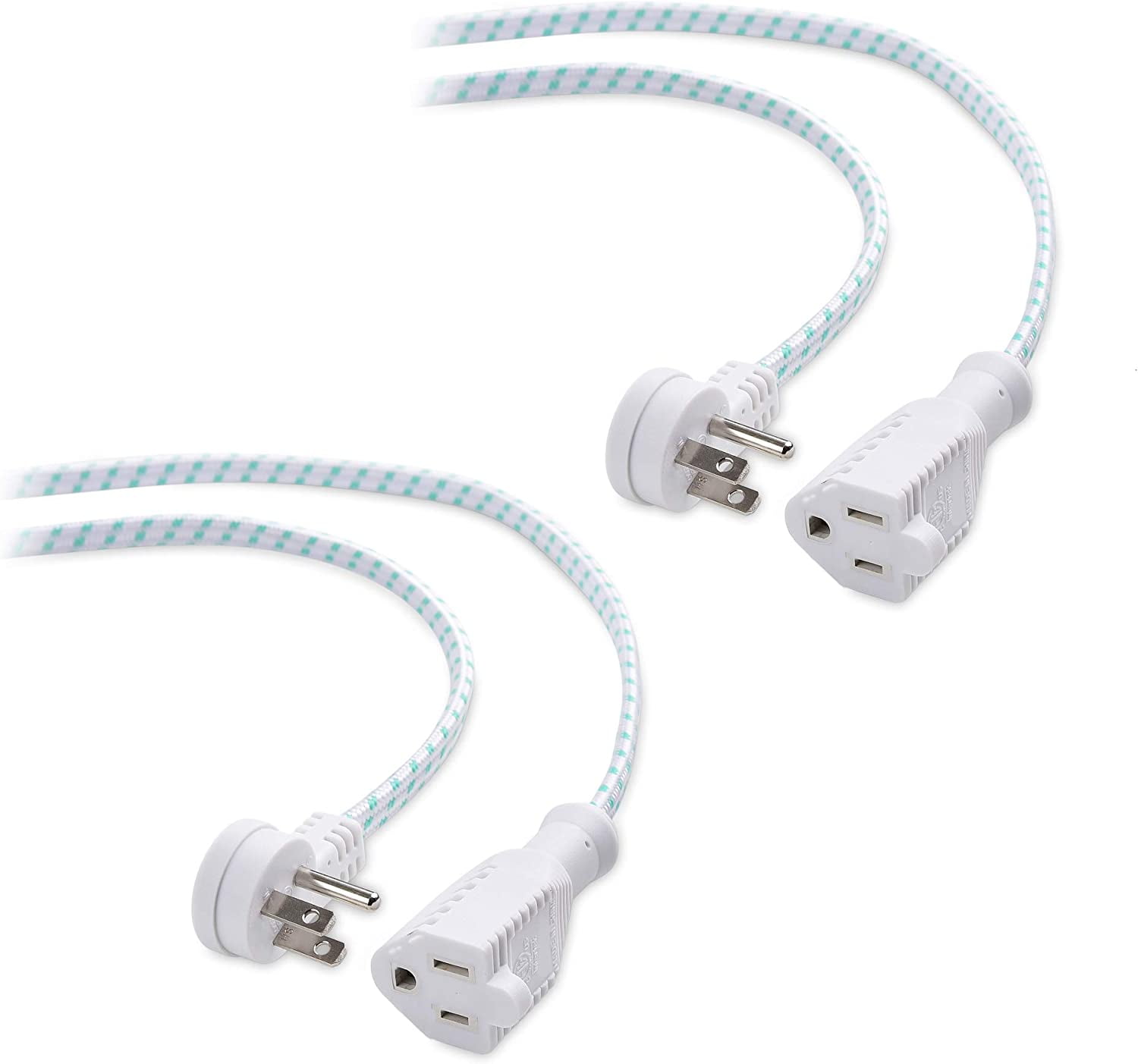 2Pack Braided Low Profile Flat Power Cord 6 ft, 3 Prong (Flat Plug