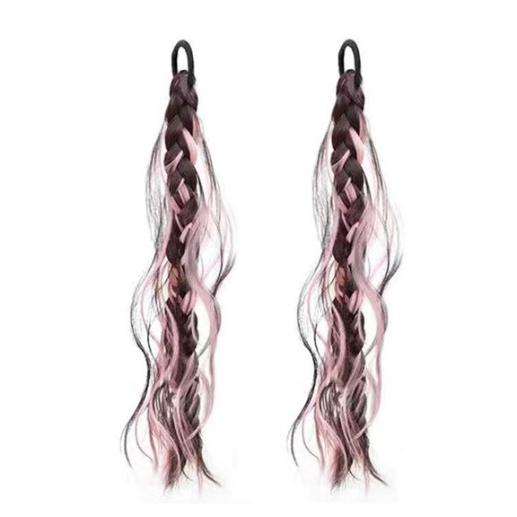 2 Pack Braided Ponytail Extension with Hair Tie, Stylish Messy Wrap Around Twists Braid Pony Tail Synthetic Hairpiece
