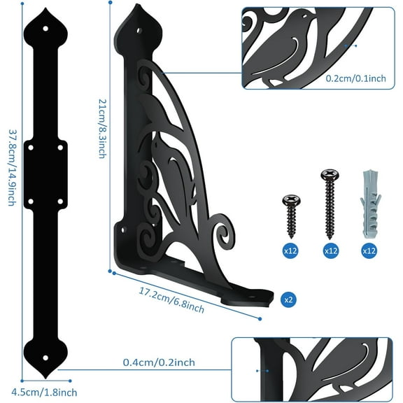 2 Pack Branches and Bird Shelves Brackets Heavy Duty Decorative Shelf Bracket Black Iron Wall Shelf Brackets for Bookshelf Fireplace Mantel Corbels Metal Corner Brace for Kitchen 8.3x6.8in