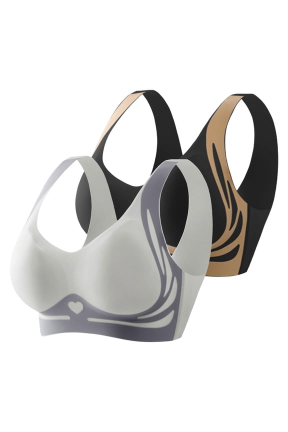 2 Pack Bras for Women No Underwire Soft Supportive Comfortable Seamless Wireless Push Up Deep V Full Coverage Everyday Bra Smoothing Bra Anti Sagging Wireless Bras for Women No Underwire Full Coverag