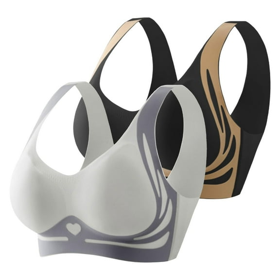 2 Pack Bras for Women No Underwire Soft Supportive Comfortable Seamless Wireless Push Up Deep V Full Coverage Everyday Bra Smoothing Bra Anti Sagging Wireless Bras for Women No Underwire Full Coverag
