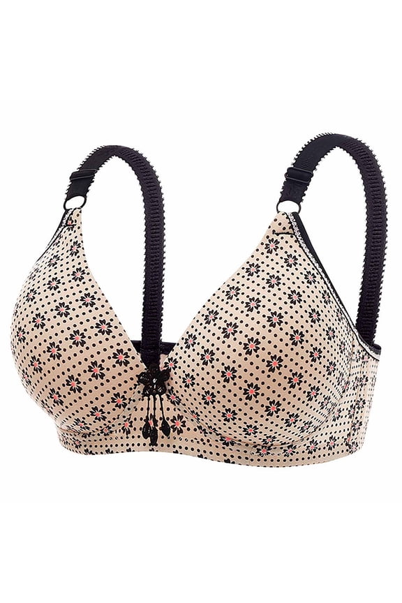 2 Pack Bras for Women Comfortable Wireless Floral Print Seamless Older Adults Everyday Wear Bras