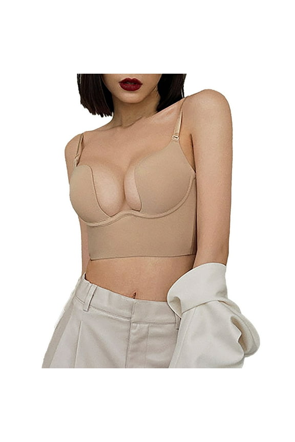 2 Pack Bras for Women Demi Cup Lift Support Back Open Sheer Detail Fashion Underwear,Beige,L