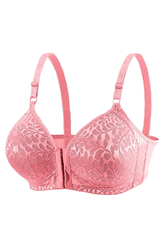 2 Pack Bras for Women Front Closure Lace Light Cup Fixed Straps Fashion Underwear,watermelon red,90