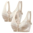 thumbnail image 1 of 2 Pack Bras for Women No Underwire Front Closure Comfort Senior Wireless Breathable Bralette Crop Underwear Top (3XL, Beige), 1 of 3