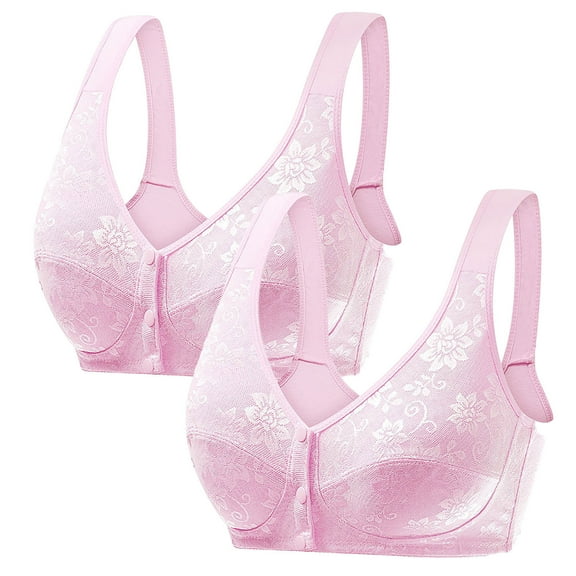 2 Pack Bras for Women No Underwire Front Closure Comfort Senior Wireless Breathable Bralette Crop Underwear Top (M, Pink)