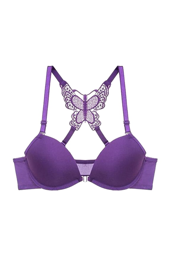 2 Pack Bras for Women No Underwire Front Closure Lace Bralette Petite Lift Underwear,Purple,38