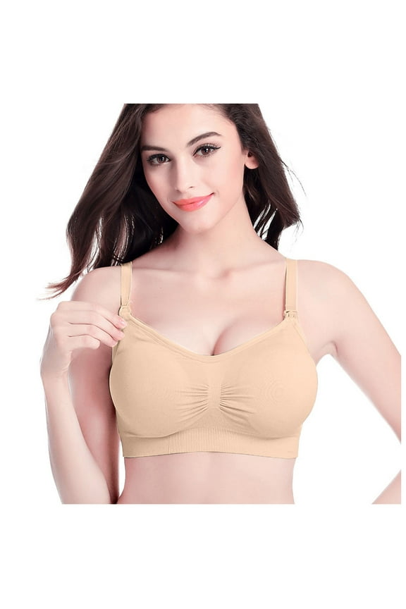 2 Pack Bras for Women No Underwire Nursing Camisole Clip Down Removable Pads Underwear,Beige,L