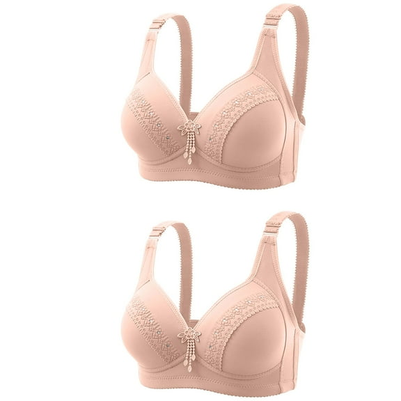 2 Pack Bras for Women No Underwire Plus Size Sport Bras for Women Casual Comfort Bra Back Support (36, Pink)