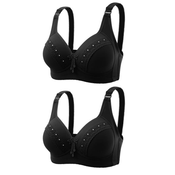 2 Pack Bras for Women No Underwire Plus Size Sport Bras for Women Casual Comfort Bra Back Support (38, Black)