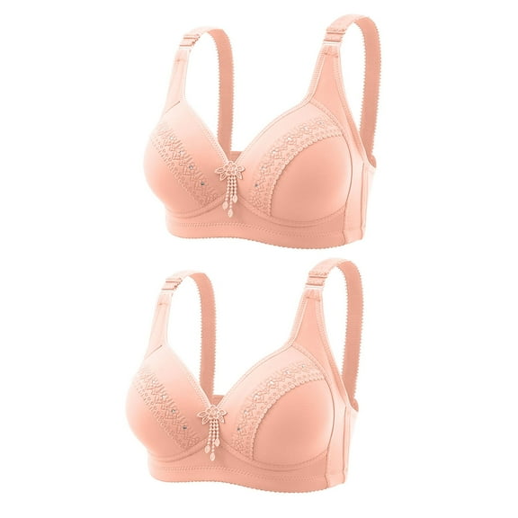 2 Pack Bras for Women No Underwire Plus Size Sport Bras for Women Casual Comfort Bra Back Support (42, Hot Pink)