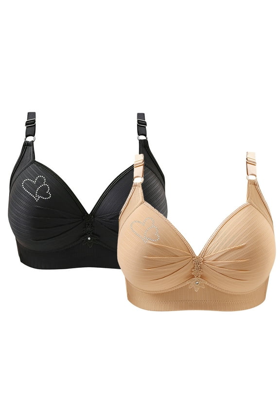 2 Pack Bras for Women No Underwire Push up Comfort Bra Solid Color Seamless Plus Size Sleep Bra Top Everyday Brassiere