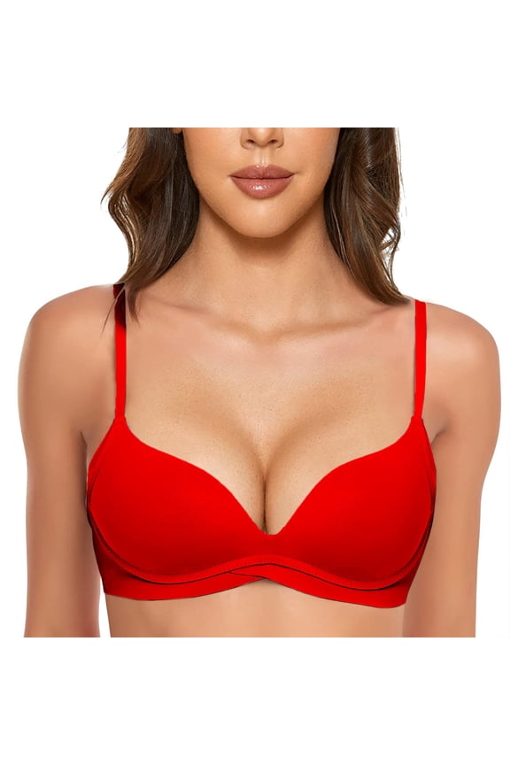 2 Pack Bras for Women No Underwire Seamless Demi Cup Light Lift Side Support Underwear,Red,75AB/M
