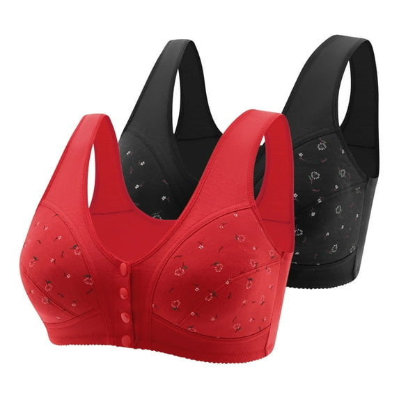 2 Pack Bras for Women Plus Size Daisy Bras for Seniors Front Closure Wireless Sports Bras Comfortable Everyday Bra