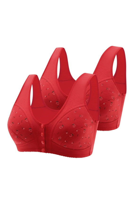 2 Pack Bras for Women Plus Size Daisy Bras for Seniors Front Closure Wireless Sports Bras Comfortable Everyday Bra