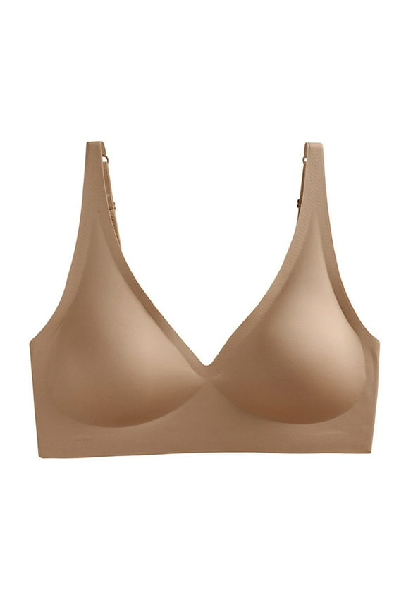 2 Pack Bras for Women Seamless Molded Light Sports Support Contour Bralette Underwear,Brown,L