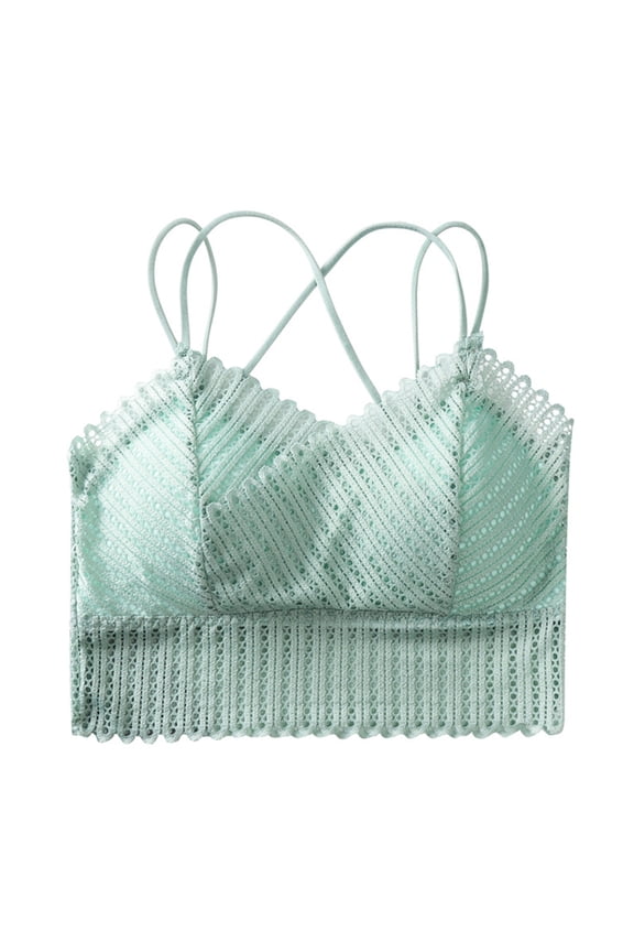 2 Pack Bras for Women Underwire Free Lace Bandeau Bra Padded Cross Back Straps Underwear,B,One Size