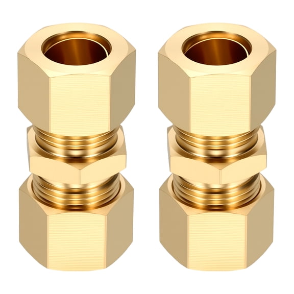 2 Pack Brass Compression Tube Pipe Fitting, 1/2" OD Compression Union Connector, Straight Coupling Adapter Pipe Fitting with Double Ferrules for Air, Water, Oil, Gas
