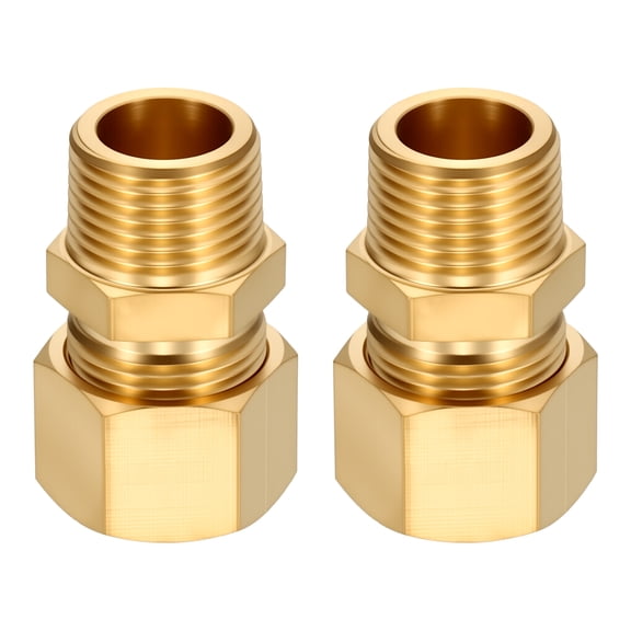 2 Pack Brass Compression Tube Pipe Fitting, 1/2"OD Compression x 3/8" NPT Male Union Connector, Straight Coupling Adapter Pipe Fitting for Air, Water, Oil, Pipeline Systems