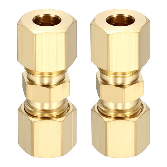 2 Pack Brass Compression Tube Pipe Fitting, 1/4" OD Compression Union Connector, Straight Coupling Adapter Pipe Fitting with Double Ferrules for Air, Water, Oil, Gas