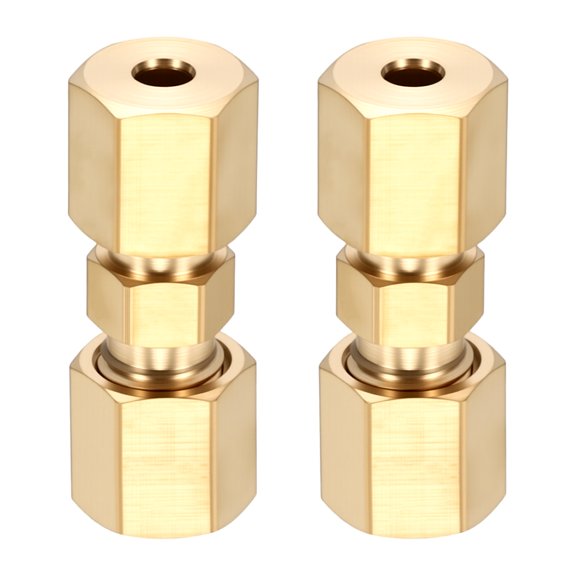 2 Pack Brass Compression Tube Pipe Fitting, 1/8" OD Compression Union Connector, Straight Coupling Adapter Pipe Fitting with Double Ferrules for Air, Water, Oil, Gas