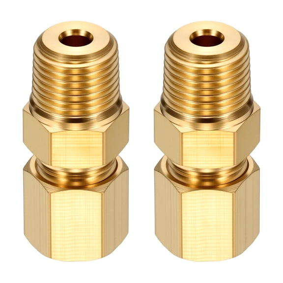 2 Pack Brass Compression Tube Pipe Fitting, 3/16"OD Compression x 1/8" NPT Male Union Connector, Straight Coupling Adapter Pipe Fitting for Air, Water, Oil, Pipeline Systems