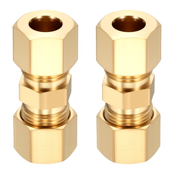 2 Pack Brass Compression Tube Pipe Fitting, 5/16" OD Compression Union Connector, Straight Coupling Adapter Pipe Fitting with Double Ferrules for Air, Water, Oil, Gas