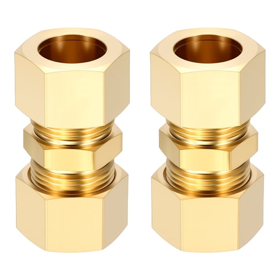 2 Pack Brass Compression Tube Pipe Fitting, 5/8" OD Compression Union Connector, Straight Coupling Adapter Pipe Fitting with Double Ferrules for Air, Water, Oil, Gas