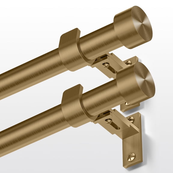 2 Pack Brass Curtain Rod 34 To 60 Inch Brushed Warm 1" Adjustable Heavy Duty Rods For Windows Decorative Antique Window With Modern Solid Aluminum Finials