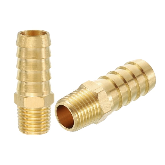 2 Pack Brass Hose Barb to NPT Male Adapter, 1/2" Barb x 1/4" NPT Male for Automotive, Fluid Transfer, Home Gardening, Water Treatment