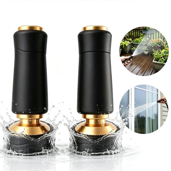 2 Pack Brass Hose Nozzle, Heavy-Duty Adjustable Twist Nozzle with Shut Off Valve, Multipurpose Garden Water Tool for Flower Watering, Lawn and Car Cleaning