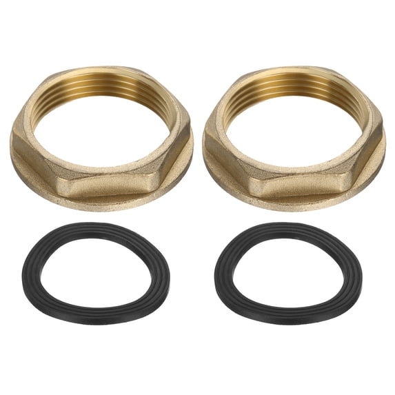 2 Pack Brass Lock Nuts Pipe Fitting, G1-1/4" Female Hex Locknut with Washer