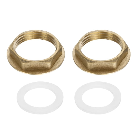 2 Pack Brass Lock Nuts Pipe Fitting, G1" Female Hex Locknut with Washer