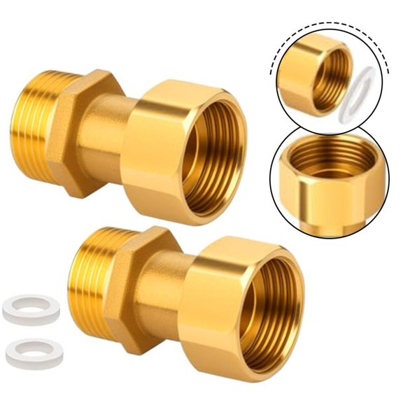2 Pack Brass Movable Threaded Channel Adapter 3/4 Inch Male To Female Rotatable Leak Proof Fitting For Hot Cold Water Central Heating Systems Flexible Plumbing Connection