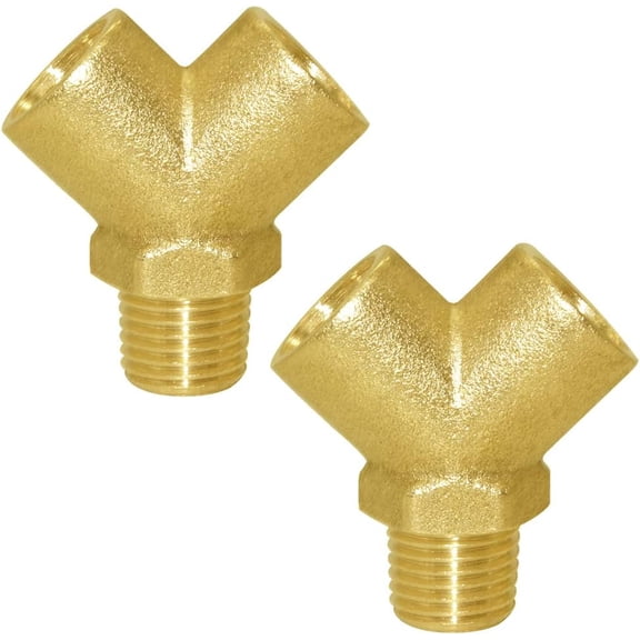 2 Pack Brass Pipe Fitting Y Shaped 1/4 Inch NPT Female Male Connector 3 Way Coupler Adapter
