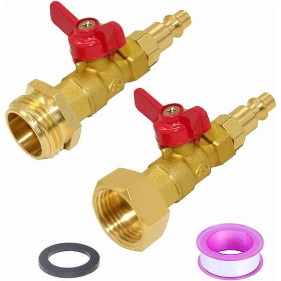 2 Pack Brass Winterize Blowout Adapter Kit 1/4 Inch Quick Connect To 3/4 Inch GHT Ball Valve
