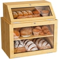 thumbnail image 1 of 2 Pack Bread Box for Kitchen Counter, No Assembly Breadbox Double Layer Bamboo Bread Container with Clear Windows, Large Capacity Kitchen Food Storage Container, 1 of 7