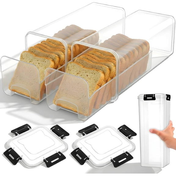 2 Pack Bread Storage Container with Tray, 5 Liter Airtight Plastic Bread Box & Loaf Keeper, Bread-Saver for Homemade Bread-, Translucent White