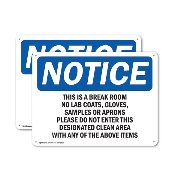 (2 Pack) This Is A Break Room No Lab Coats Gloves OSHA Notice Sign 18 Inch X 12 Inch Plastic Sign, Weather Resistant, UV Protected for Workplace, Business, and Construction Site, Made