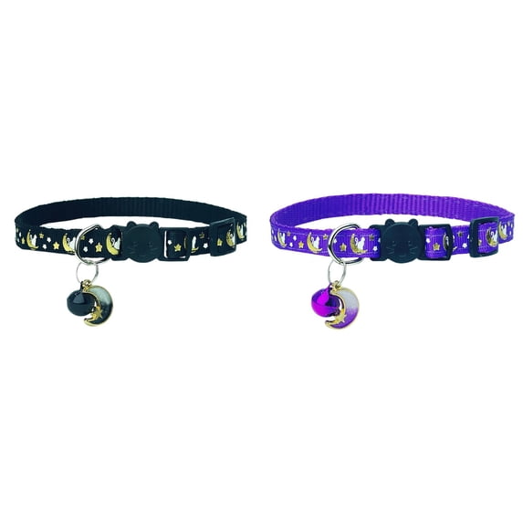 2 Pack Breakaway Cat Collar with Bell, 7.48-9.06 inch Adjustable Safe Kitten Collars, Moons Stars Cute Kitten Collar for Cats, Lightweight Cat Collar with Durable D-Ring for Kitty Small Big Cats